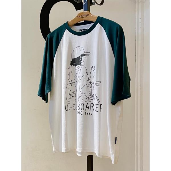 U.S.BOARDER ユーエスボーダー 半袖 Tシャツ ラグラン 女子 自転車 グリーン