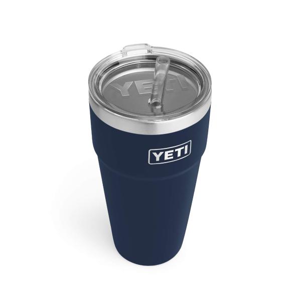 YETI Rambler 26オンス ストローカップ ストロー蓋付き 真空断熱 ステンレス製、ネイビ...