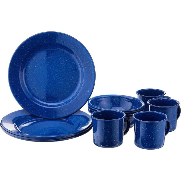 Coleman 12-Piece Enamel Dinnerware Set, Blue