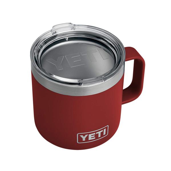 YETI Rambler 14オンス マグカップ 蓋付き 真空断熱 ステンレス製、ブリックレッド