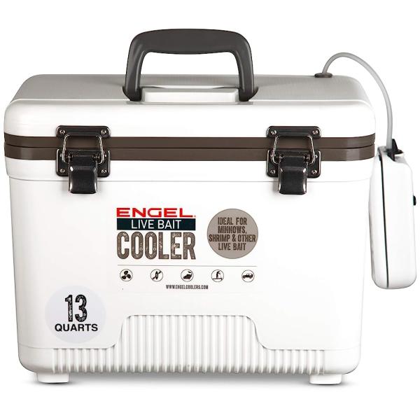 ENGEL 13QT LIVE BAIT COOLER BOX WITH 2ND GEN 2-SPE...