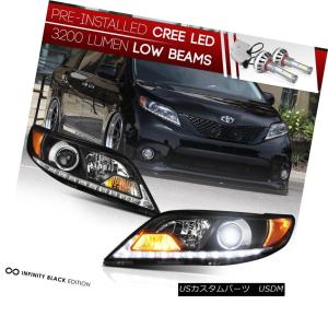 USヘッドライト FIT 11-17トヨタシエナブラックLED DRLプロジェクター