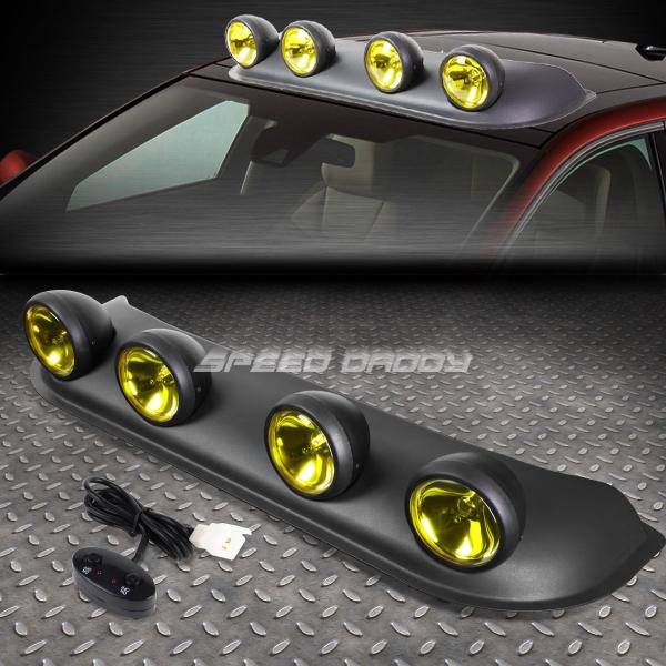 USフォグライト ユニバーサル4X4ブラックフレームイエロー・ティント・レンズオフ・ロード屋根付きラ...