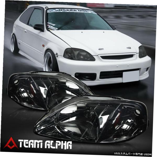 ヘッドライト 1999-2000 Honda Civic EKに適合[Chrome / Smok  ...