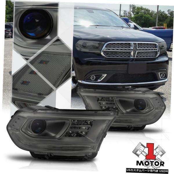 ヘッドライト 14-19ダッジデュランゴ用スモークプロジェクターヘッドライトクリアコーナーシグナルリ...