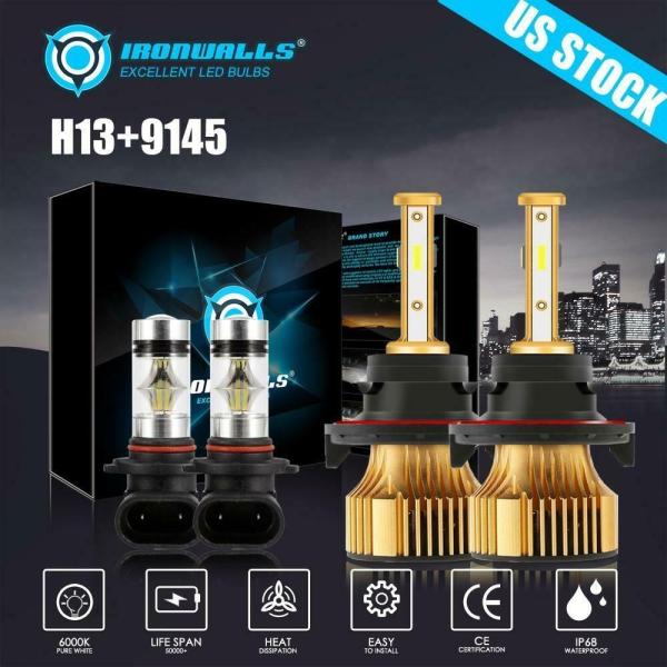 4サイドコンボH13 9008 9145 9140 LEDヘッドライトバルブ高低ビームフォグランプ6...