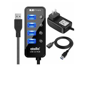atolla USB3.0ハブ 電源付き、4ポート5Gbps高速 usbハブ セルフパワー・バスパワー、USB延長コード (60cm)、usb hub