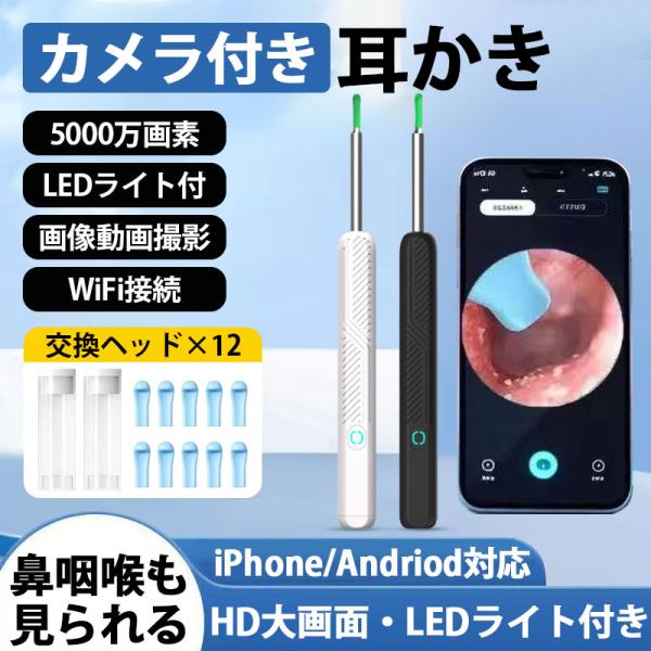 耳かき カメラ LED ライト 付き 耳掻き みみかき 耳掃除 耳垢 イヤースコープ 防水 iPho...