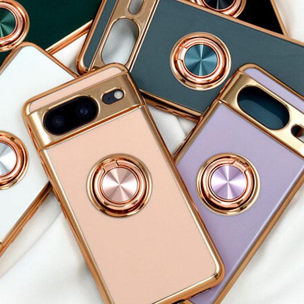 Google Pixel8 ケース スマホリング付 メタリックバンパー ソフトカラーケース カバー ...