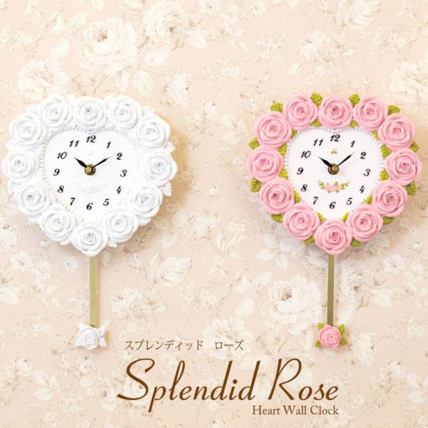 壁掛け時計 振り子時計 スプレンディッドローズ ウォールクロック 無音時計 ハートウォールクロック ...