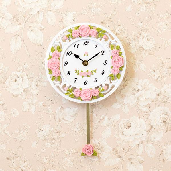 壁掛け時計 振り子時計 スプレンディッドローズ ウォールクロック 無音時計 ラウンドウォールクロック...