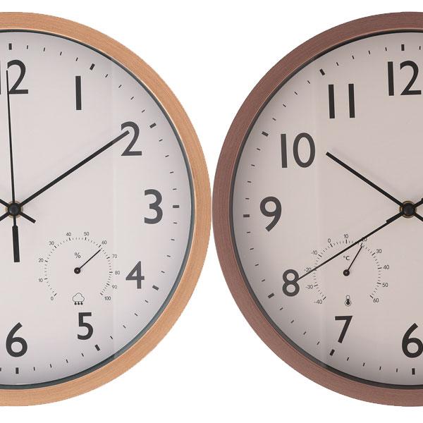 掛け時計 直径30cm 温湿度計付 木目調 電池式 不二貿易 時計 壁掛け 掛時計 かけ時計 掛時間...