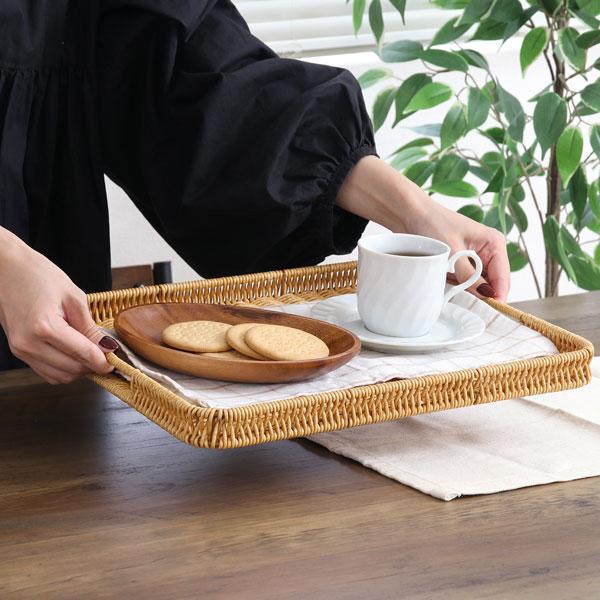 洗える手編みトレー ナチュラルトレー おぼん 幅36x奥行28x高さ3cm ナチュラル 水洗い可能 ...
