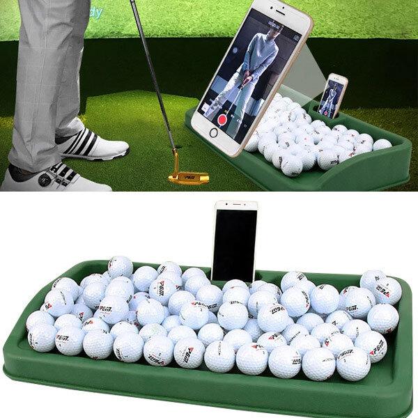 ゴルフスイング 練習器具 ゴルフボールトレイ スマホスタンド付き スイングチェック スイング ゴルフ...