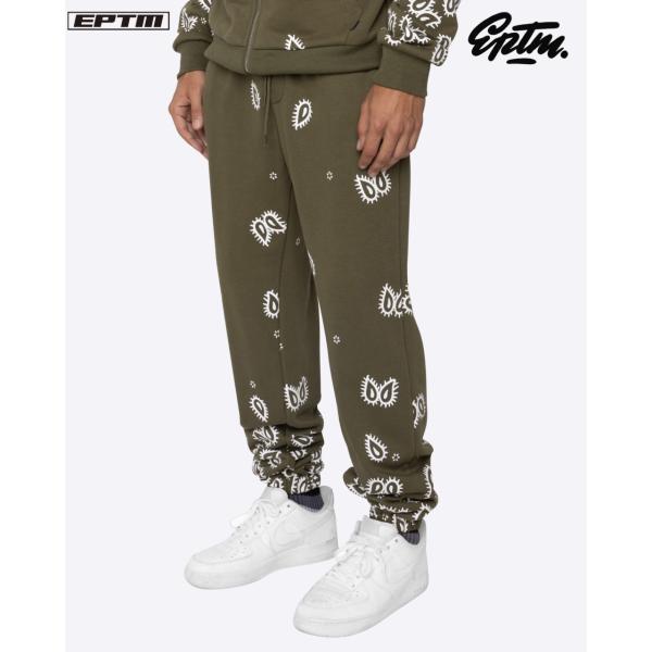 EPTM AMOEBA PRINTS ペイズリー スウェットパンツ【オリーブ】