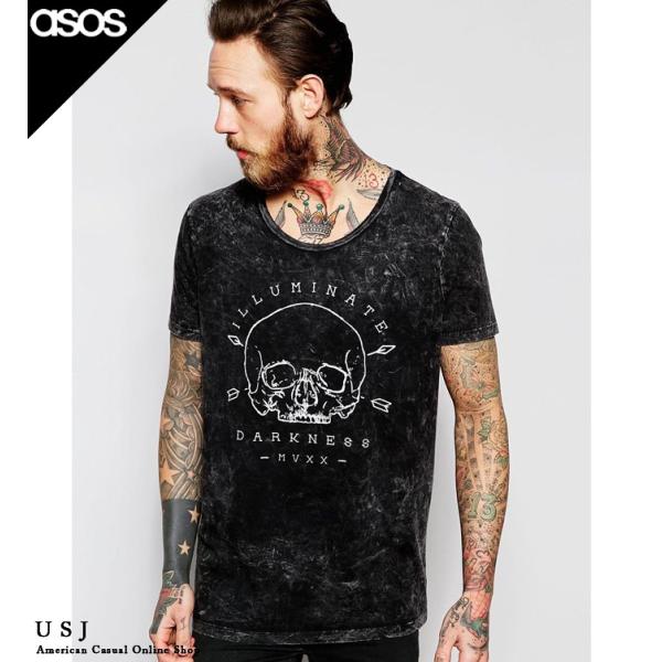 エイソス メンズ Tシャツ ブラック XSサイズ ASOS Longline T-Shirt Wit...