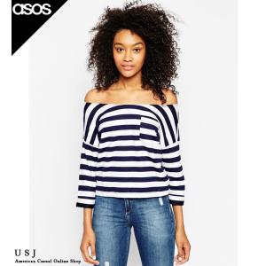 エイソス レディース オフショルスウェットシャツ ネイビー 18サイズ ASOS Sweatshirt With Off Shoulder In Stripe(624176)｜usj-mens