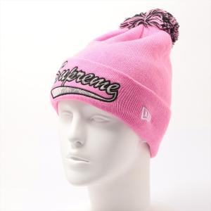 シュプリーム ニットキャップ アクリル ピンク New Era Chenille Script Beanie 16AW｜usus