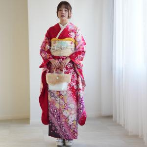 振袖 レンタル 成人式 21点セット レトロ 振袖セット 花 赤系 正絹 レトロ アンティーク系 結婚式 結納 前撮り