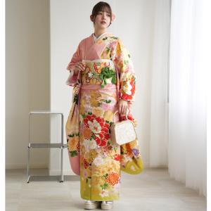 振袖 レンタル 成人式 21点セット レトロ 古典 結婚式 結納 前撮り 成人式セット 正絹 ピンクと黄色に大牡丹