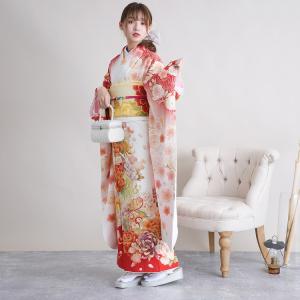 振袖 レンタル 成人式 21点セット レトロ 振袖セット 花 赤系 正絹 白赤ぼかし鞠乱菊
