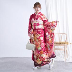 振袖 レンタル 成人式 21点セット レトロ 結婚式 結納 前撮り 成人式セット 花 赤系 正絹 赤地に牡丹 ※2026年12月〜2027年1月予約空きなし