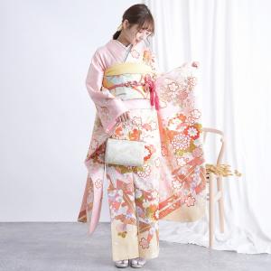 振袖 レンタル 成人式 21点セット レトロ 振袖セット 結婚式 結納 前撮り ピンク系 正絹 パステルピンクに重なる菊