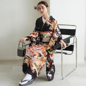 振袖 レンタル 成人式 21点セット レトロ 古典 結婚式 結納 前撮り ブラック 黒系 正絹 モードブラックに古典柄 ※2026年12月〜2027年1月予約空きなし