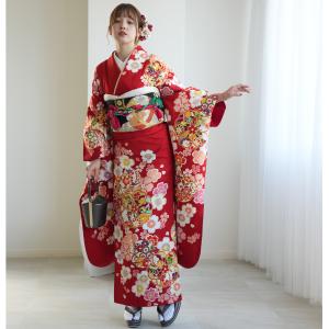 振袖 レンタル 成人式 21点セット レトロ 古典 結婚式 結納 前撮り 成人式セット 花 赤系 正絹 赤に花鞠 ※2026年12月〜2027年1月予約空きなし
