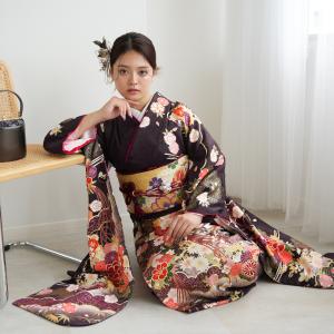 振袖 レンタル 成人式 21点セット レトロ 古典 結婚式 結納 前撮り 成人式セット 花くす玉 紫系 正絹 シックな紫の古典柄