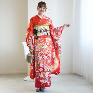 振袖 レンタル 成人式 21点セット レトロ 古典 結婚式 結納 前撮り 成人式セット 花 正絹 レトロオレンジ牡丹