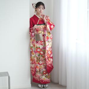 振袖 レンタル 成人式 21点セット レトロ 振袖 成人式セット フルセット 結婚式 フォーマル 花 赤系 正絹 赤の古典花