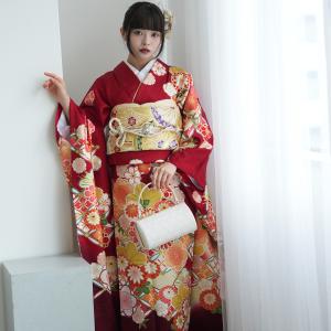 振袖 レンタル 成人式 21点セット レトロ 古典 振袖セット 成人式セット 結婚式 前撮り 花 赤系 正絹 赤と紫のぼかし花