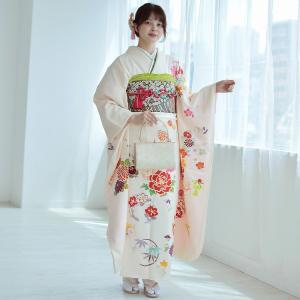 振袖 レンタル 成人式 21点セット レトロ 振袖セット 結納 前撮り 正絹 乳白色にレトロ牡丹