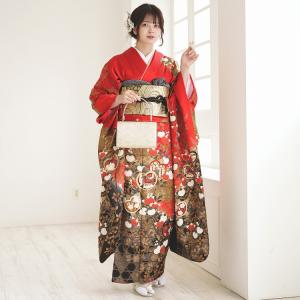 振袖 レンタル 成人式 21点セット レトロ 古典 成人式セット 結婚式 結納 前撮り 赤系 正絹 赤と黒とゴールドのモード