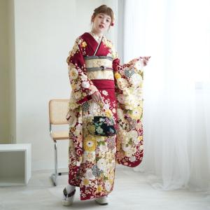 レンタル 振袖 成人式 結婚式 21点セット 古典柄 レトロ アンティーク系 花 赤系 牡丹 菊 桜 毬 正絹 結納 深紅に豪華な古典柄 ※2027年1月ご予約空きなし