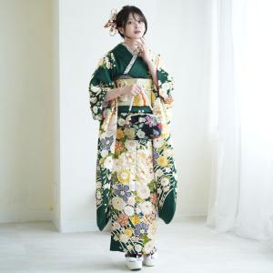 レンタル 振袖 成人式 結婚式 セット 古典 レトロ アンティーク系 花 緑系 牡丹 菊 桜 毬 正絹 披露宴 結納 緑に古典柄 ※2026年12月〜2027年1月予約空きなし