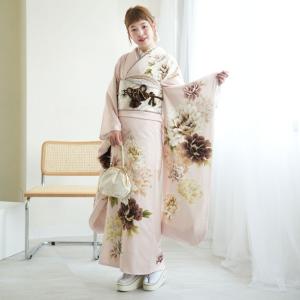 レンタル 振袖 成人式 結婚式 セット 古典柄 レトロ アンティーク系 ピンク 正絹 結納 桜色にセピア牡丹 ※2026年12月〜2027年1月予約空きなし