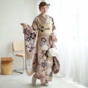 レンタル 振袖 成人式 結婚式 セット 古典 レトロ アンティーク系 花 ベージュ系 正絹 フォーマル 白茶にニュアンス古典柄 ※2026年12月〜2027年1月予約空きなし