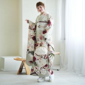 レンタル 振袖 成人式 結婚式 セット 古典柄 レトロ アンティーク系 緑系 松竹梅 正絹 前撮り 結納 柳鼠に広がる梅 ※2026年12月〜2027年1月予約空きなし