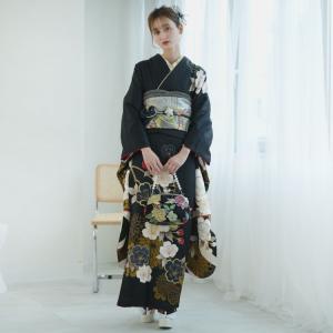 レンタル 振袖 成人式 21点セット 古典柄 レトロ アンティーク系 結婚式 結納 前撮り 正絹 黒系 ※2027年1月ご予約空きなし