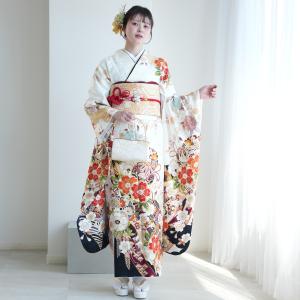 レンタル 振袖 正絹 21点セット 白地に毬と桜の古典柄 着物セット 女性 成人式 結婚式 前撮り 結納 二十歳 二十才 ※2026年12月〜2027年1月予約空きなし