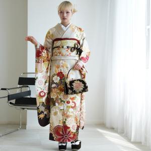 レンタル 振袖 成人式 正絹 アイボリーに彩り花尽くし 着物セット 結婚式 前撮り フォーマル レトロ 古典 ベージュ ※2026年12月〜2027年1月予約空きなし