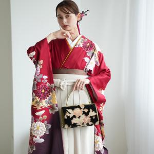 袴 レンタル 卒業式 18点セット 赤と紫のぼかしに八重桜 正絹振袖 はかま フルセット 大学生 レディース 女性 袴91cm 足袋プレゼント