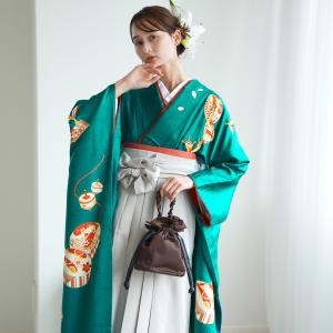袴 レンタル 卒業式 18点セット ターコイズグリーン宝尽くし 正絹振袖 はかま フルセット 大学生 レディース 女性 袴91cm 足袋プレゼント
