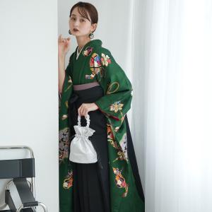 袴 レンタル 卒業式 18点セット クラシカルグリーンの宝尽くし 正絹振袖 はかま フルセット 大学生 レディース 女性 袴91cm 足袋プレゼント