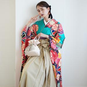 袴 レンタル 卒業式 18点セット レトロ水色の菊づくし 正絹振袖 はかま フルセット 豪華 ブルー 大学生 レディース 女性 袴91cm 足袋プレゼント