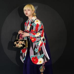 袴 レンタル 卒業式 2尺袖着物 袴 17点セット 九重 レトロモダン系 袴セット 卒業式 椿 黒系