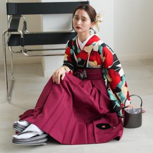 袴 レンタル 卒業式 袴 2尺袖着物 袴 17点セット 紅一点 レトロ モダン 袴セット 卒業式 椿 黒系 黒地に赤のはんなり椿