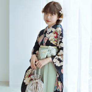 袴 レンタル 卒業式 袴 2尺袖着物 袴 17点セット 九重 レトロ 袴セット 卒業式 松 紺系 ネイビー ミント 花丸紋 重ね衿縫い付済